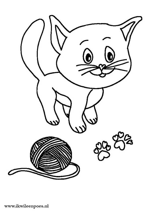 Kleurplaat poes bol wol